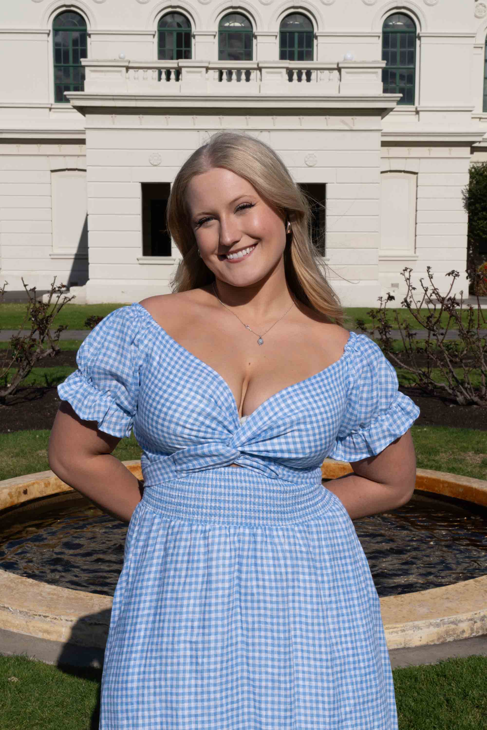 knee length dresses for ladies Lillian Dress in Dark Blue Gingham main image 1