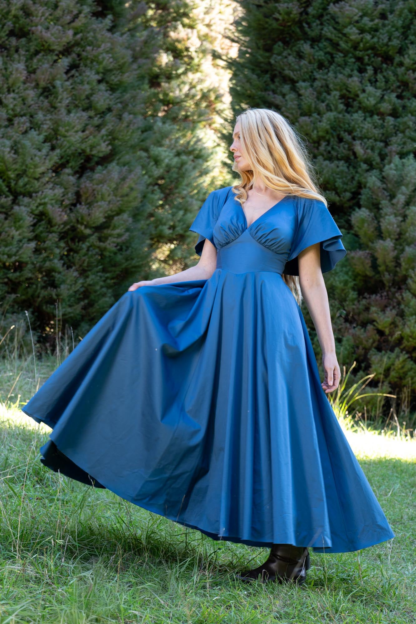 Estelle Steel Blue Dress – Aulieude
