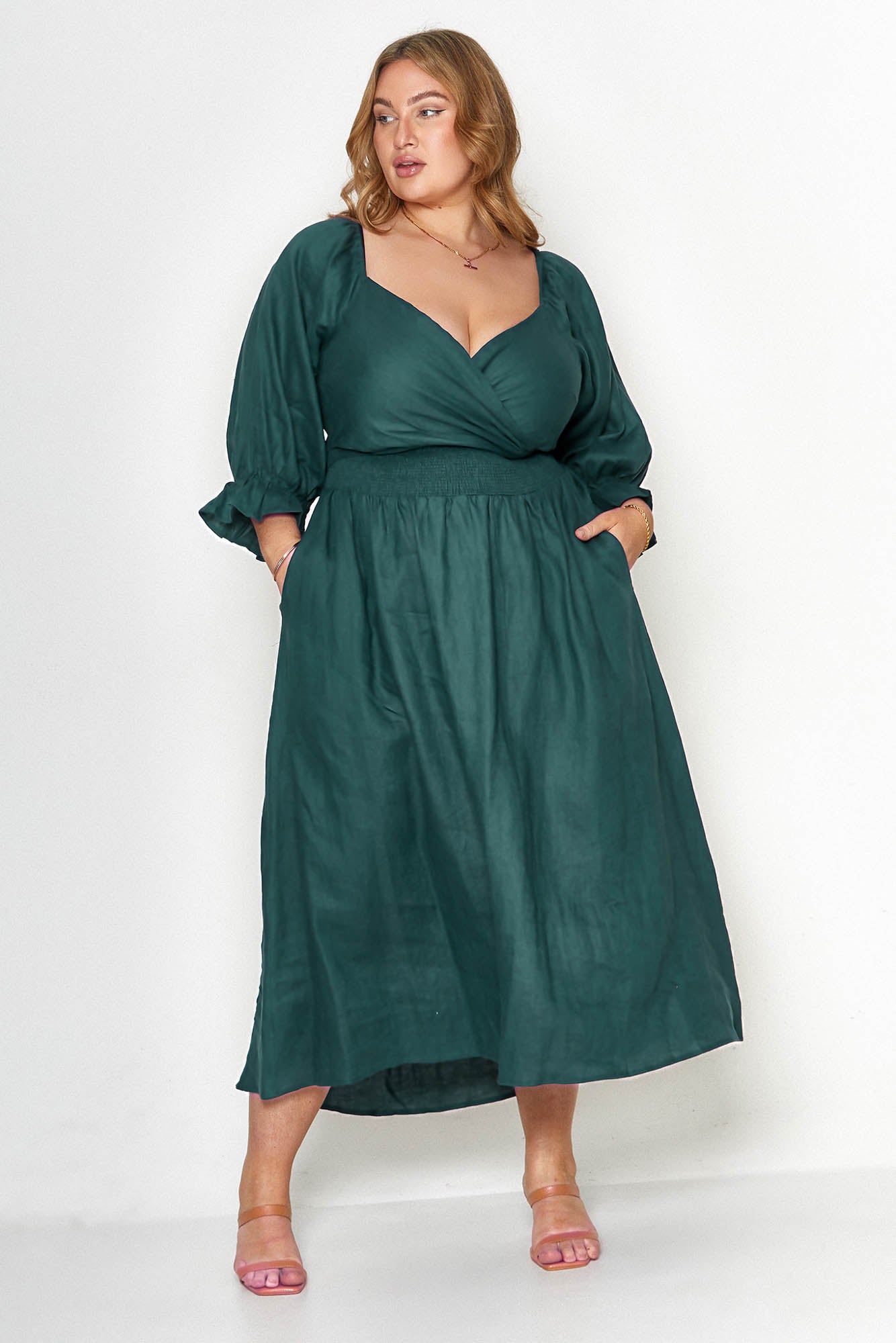 Charlotte Emerald Green Tencel Wrap Dress Cottagecore Aulieude Charlotte Emerald Green Tencel Wrap Dress Cottagecore Aulieude