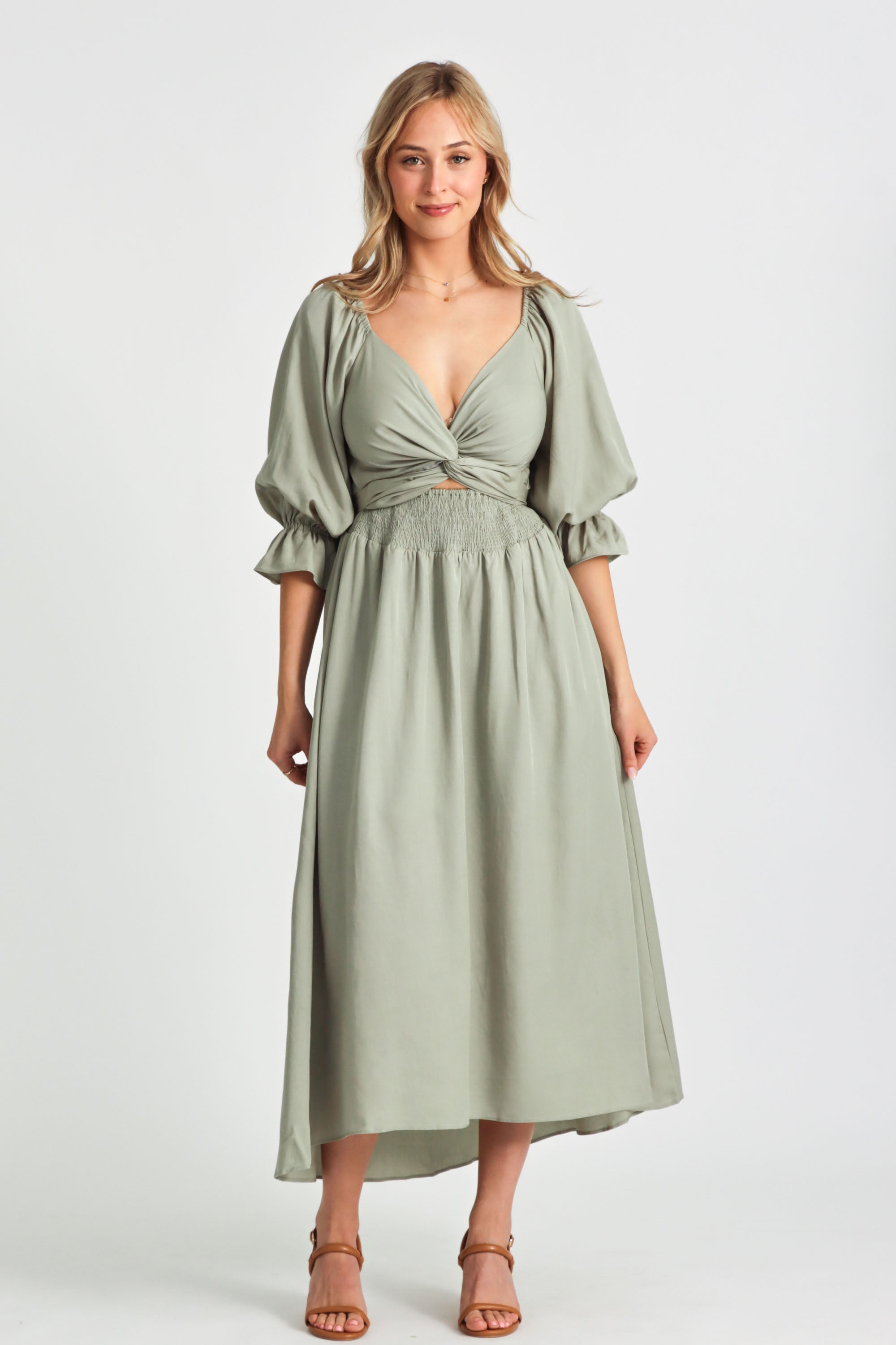 Charlotte Sage Green Tencel Wrap Dress Cottagecore – Aulieude