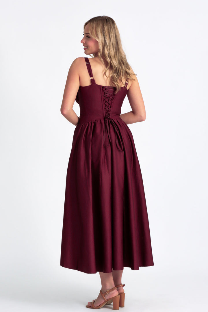 Delilah Plum Corset Dress - Cotton Sateen