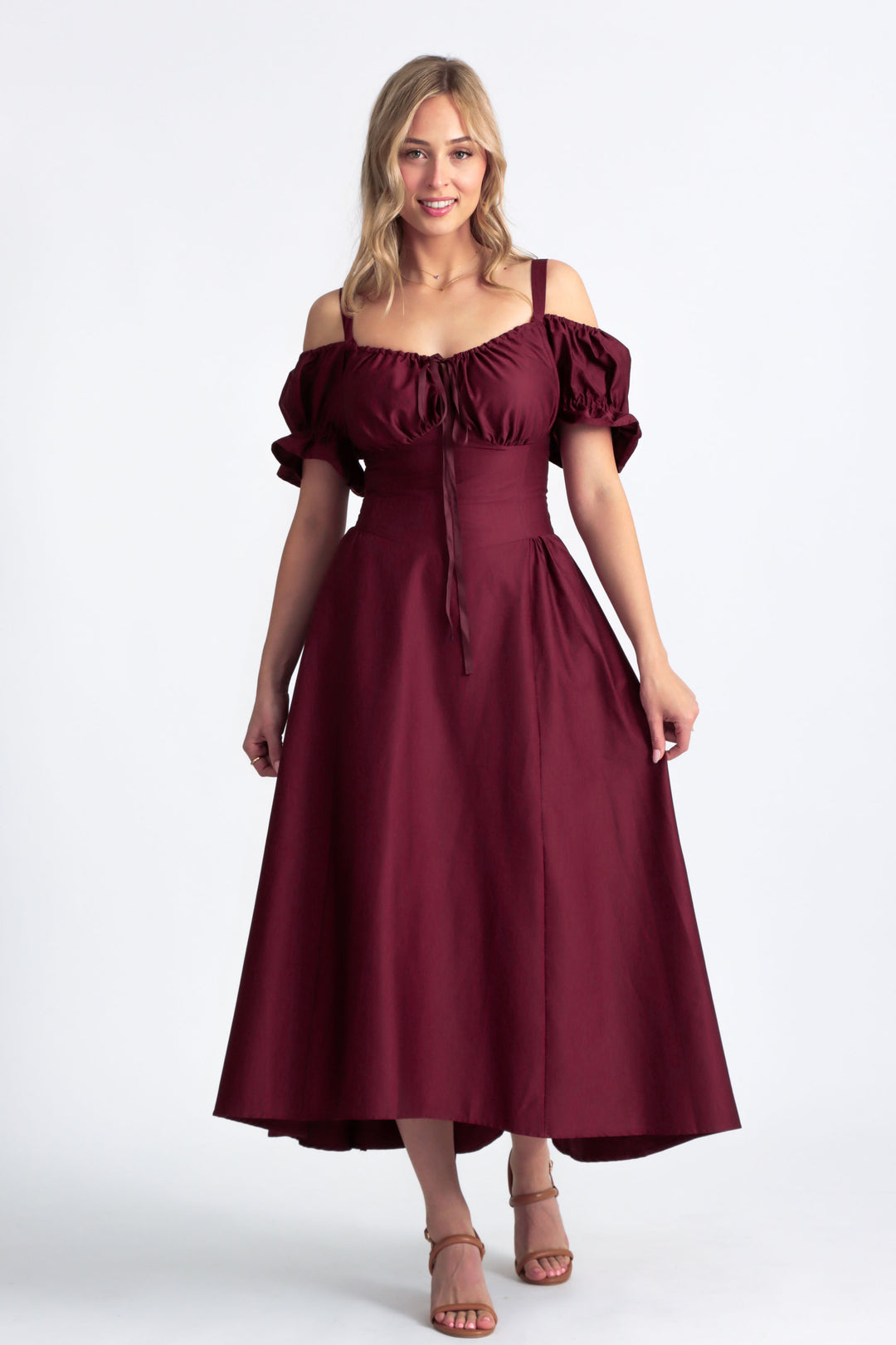 Cottage Core Cotton Sateen Corset Dress - Burgundy Plum Aulieude Cottage Core Cotton Sateen Corset Dress - Burgundy Plum Aulieude