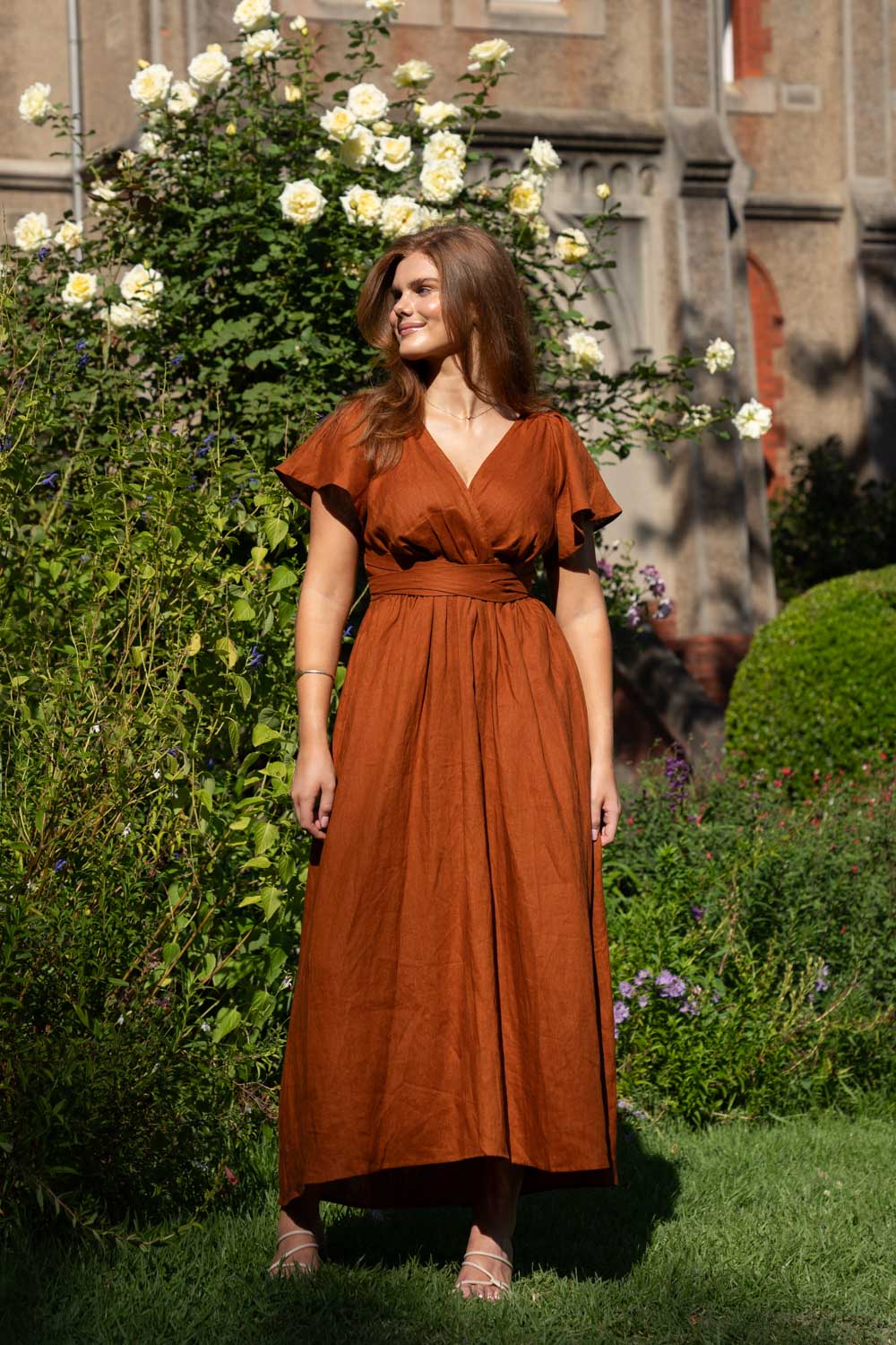 Phoebe Rust Dress - 100% Linen