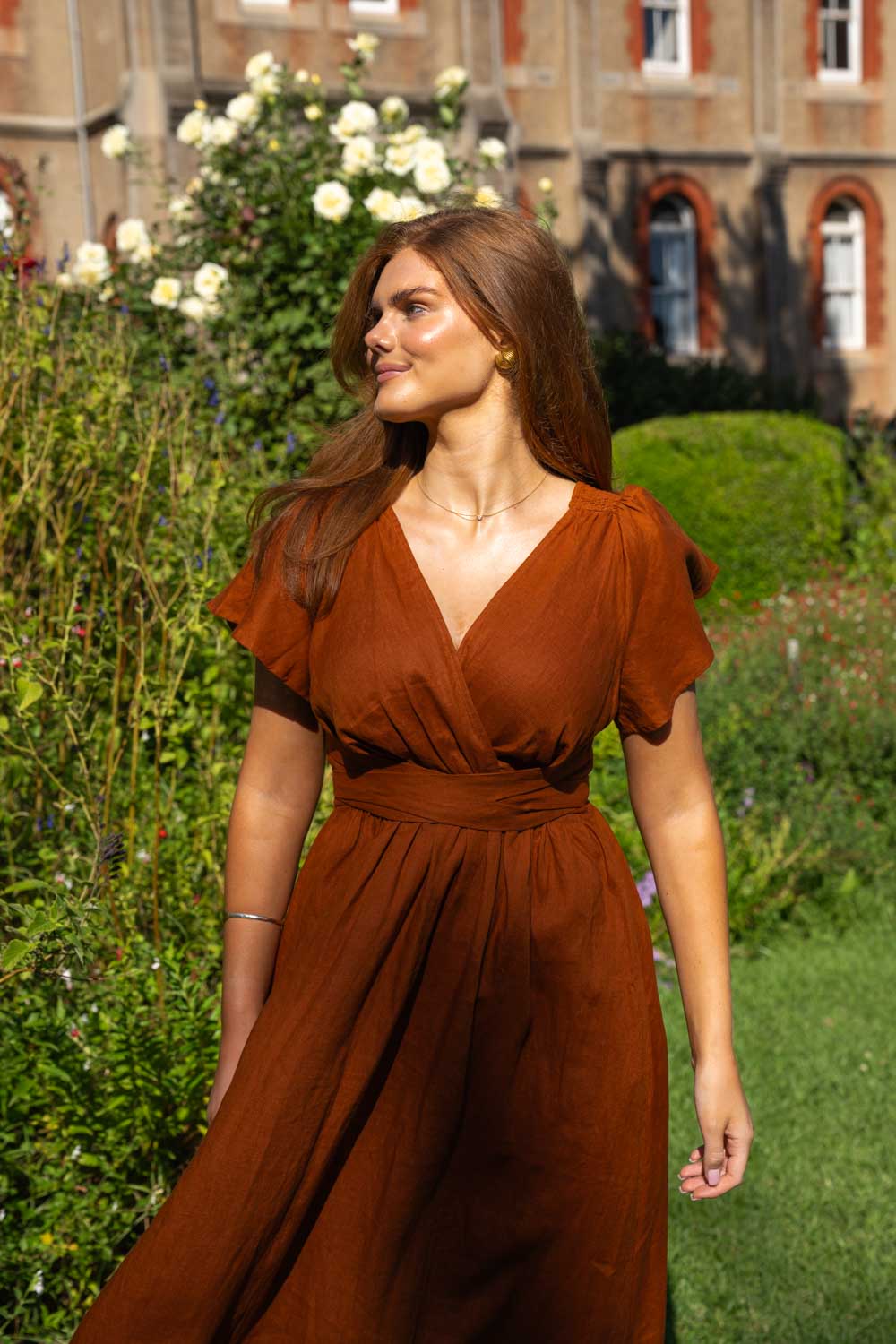 Phoebe Rust Dress - 100% Linen