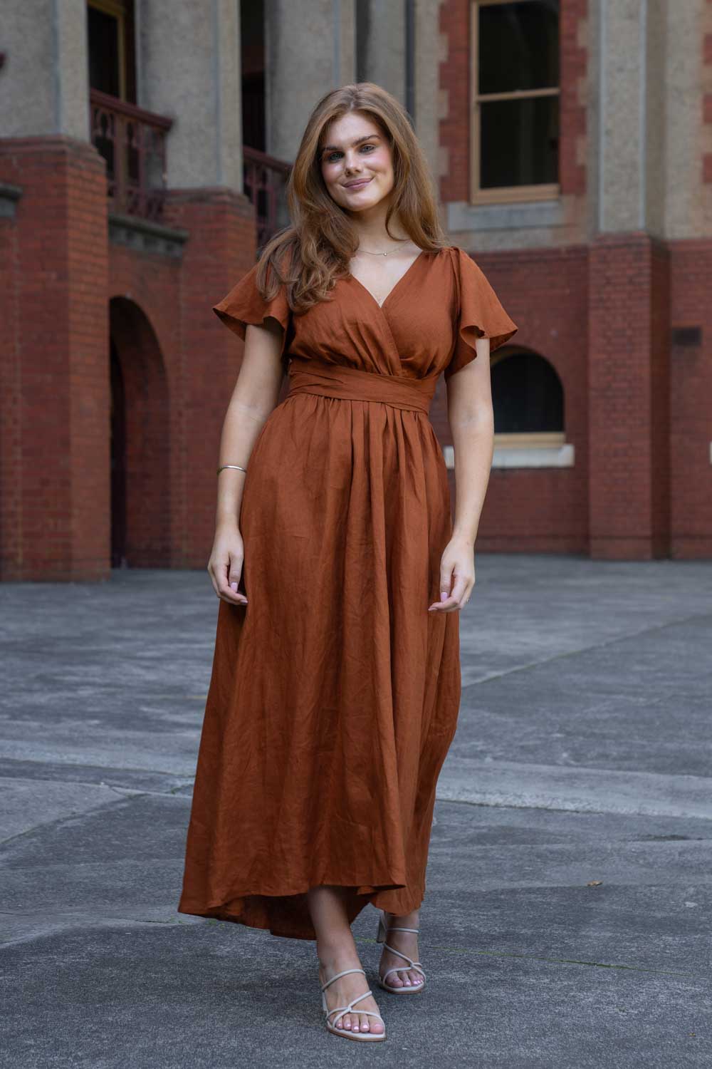Phoebe Rust Dress - 100% Linen