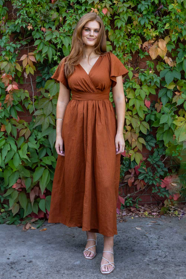 Phoebe Rust Dress - 100% Linen