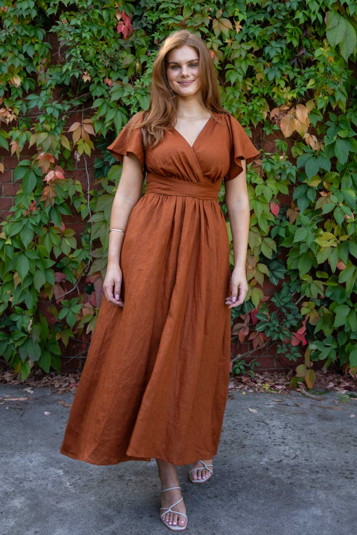 Phoebe Rust Dress - 100% Linen
