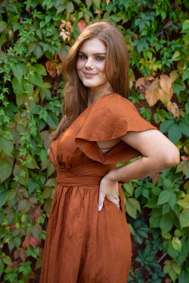 Phoebe Rust Dress - 100% Linen