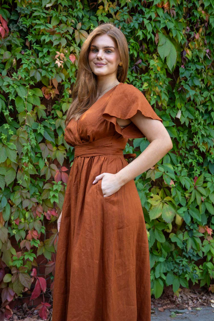 Phoebe Rust Dress - 100% Linen
