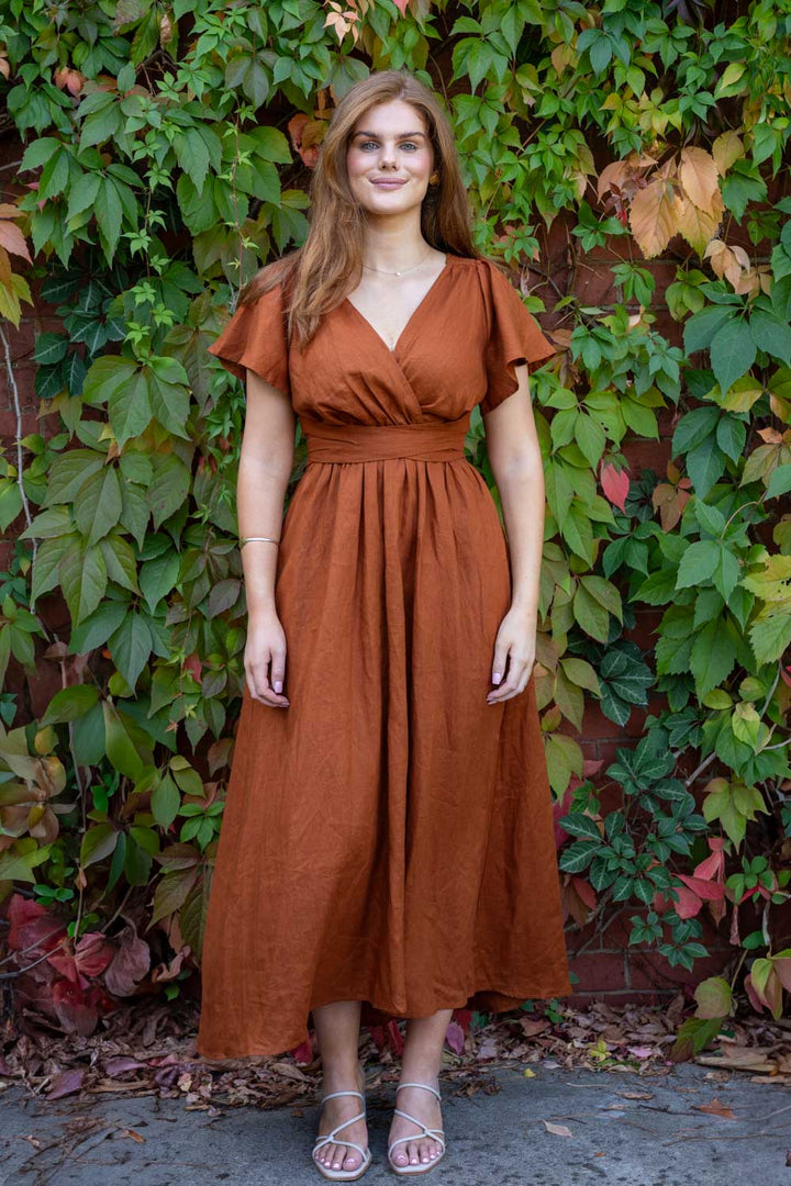 Phoebe Rust Dress - 100% Linen
