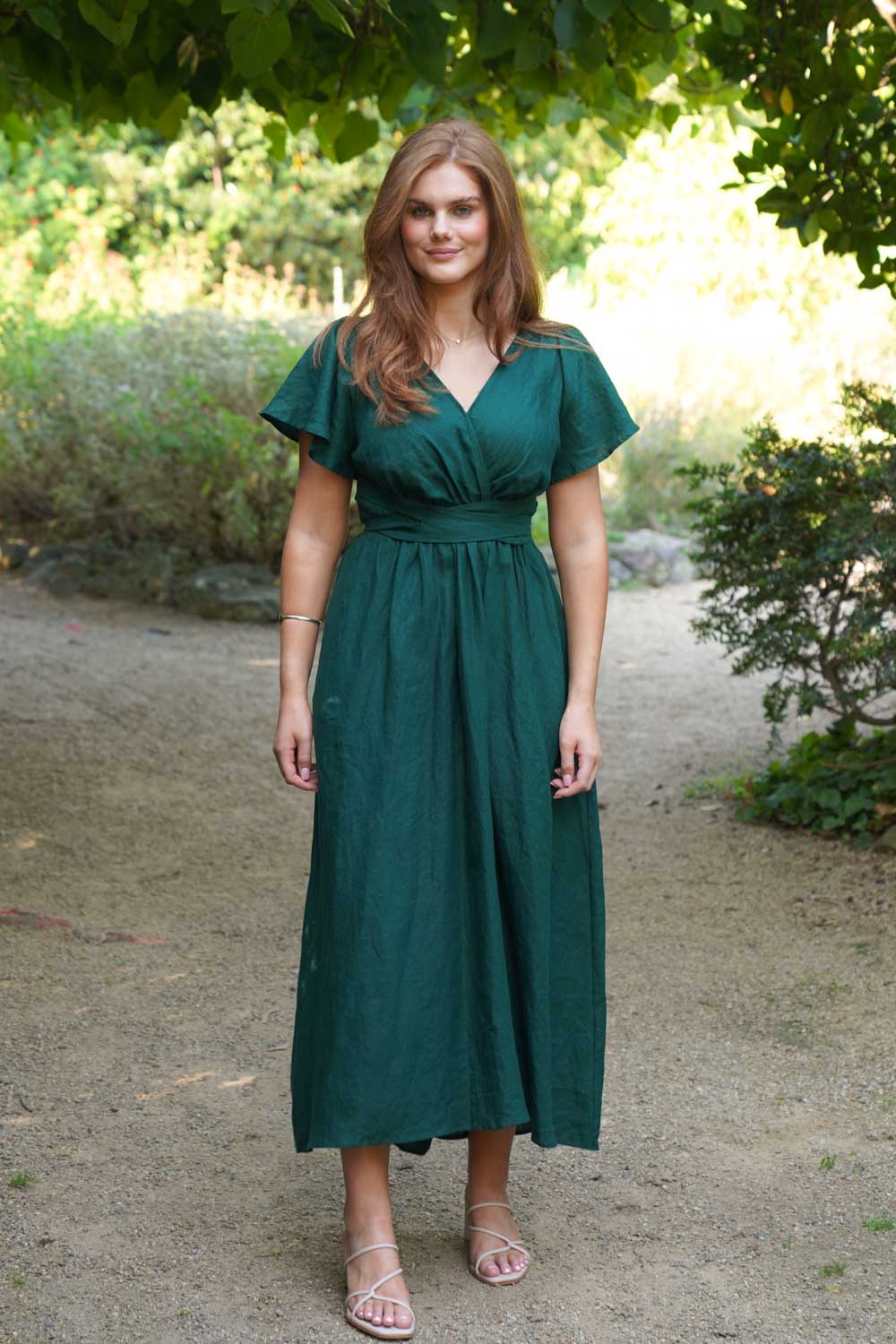 Phoebe Forest Green Dress - 100% Linen