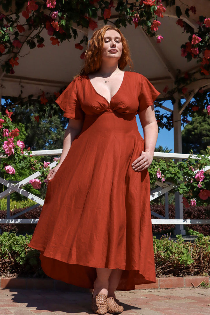 Adele Rust Dress - 100% Linen