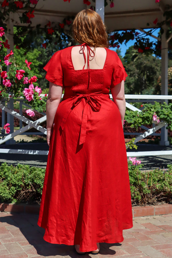 Adele Crimson Red Dress - 100% Linen