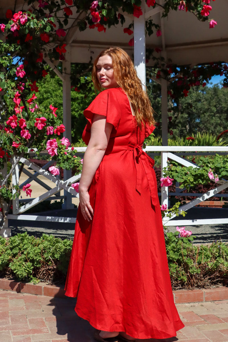 Adele Crimson Red Dress - 100% Linen