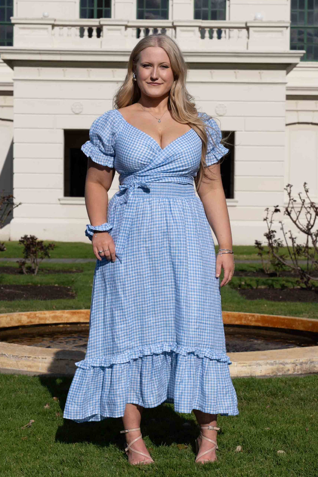 Blue Gingham 100% Linen Multiway Wrap Dress Aulieude Blue Gingham 100% Linen Multiway Wrap Dress Aulieude