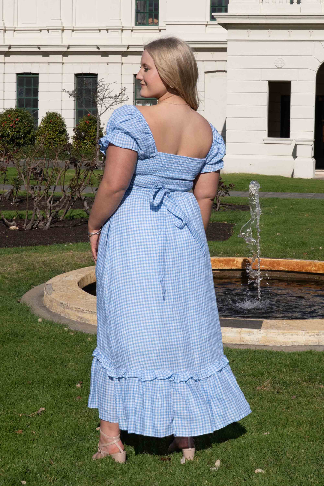 Marianne Blue Gingham Wrap Dress - 100% Linen