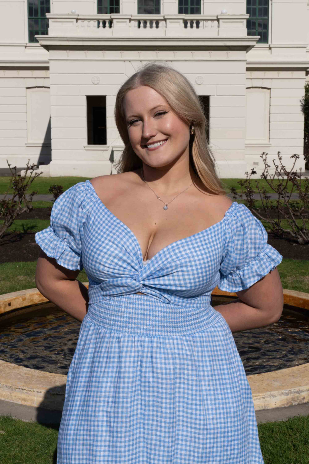 Blue Gingham 100% Linen Multiway Wrap Dress Aulieude Blue Gingham 100% Linen Multiway Wrap Dress Aulieude