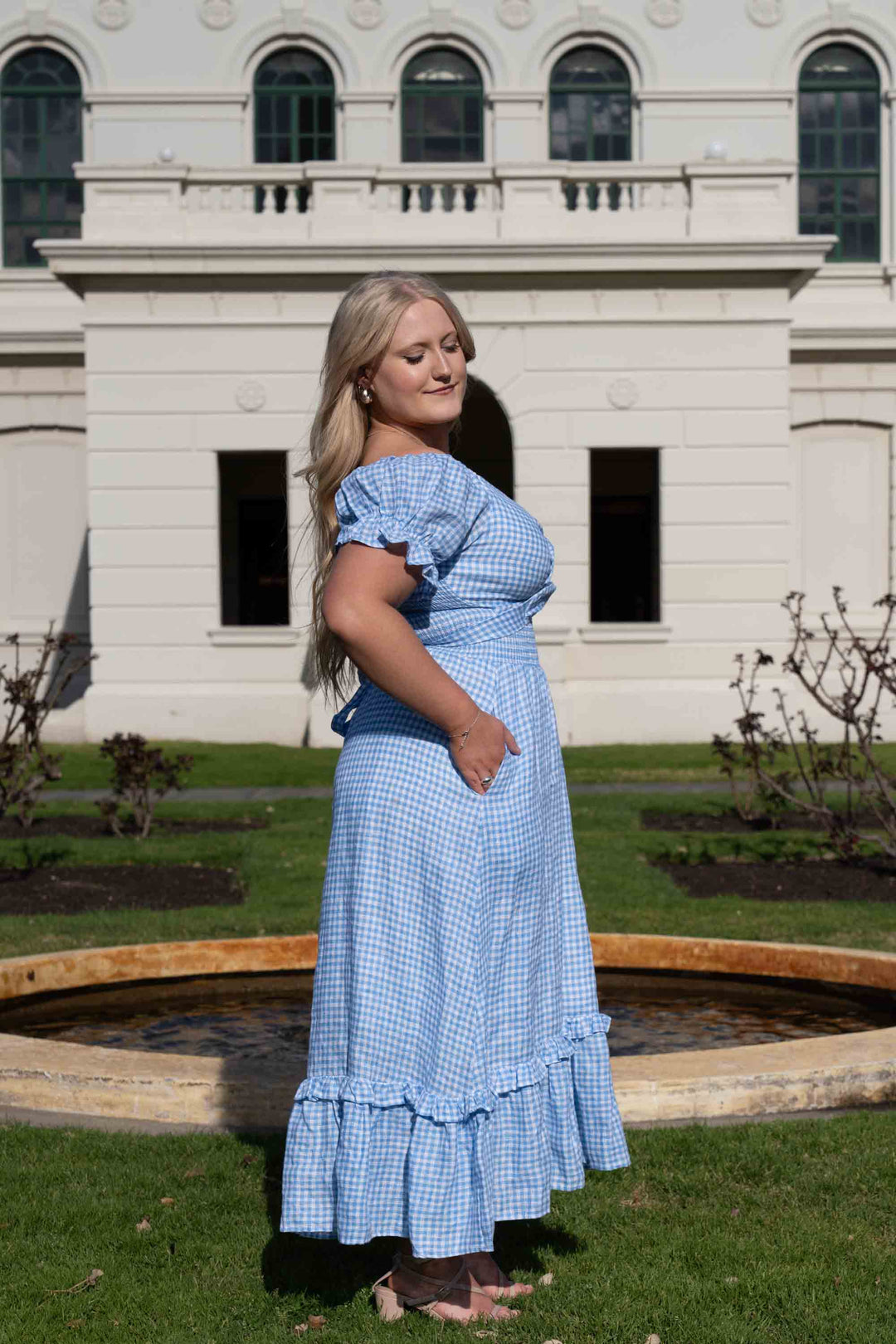 Marianne Blue Gingham Wrap Dress - 100% Linen