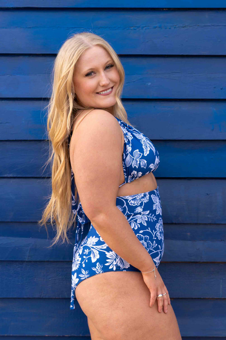Eva Reversible Bikini Top - Blue Gingham / Chintz