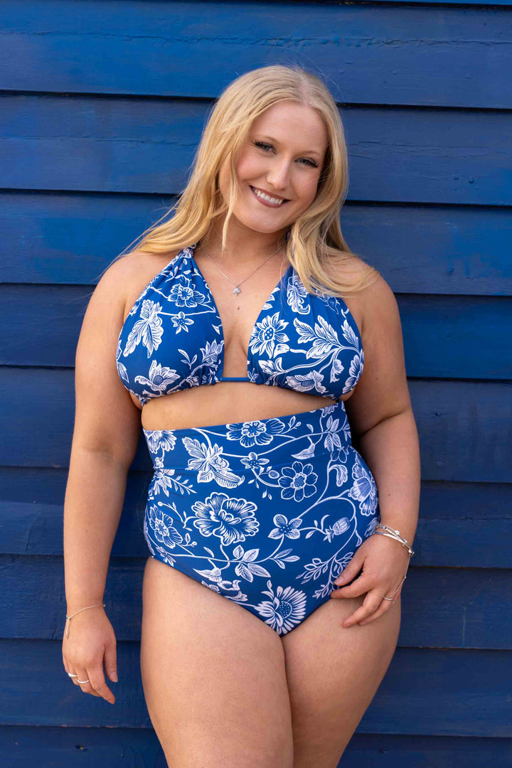 Tamara Reversible Bikini Bottom - Blue Gingham / Chintz
