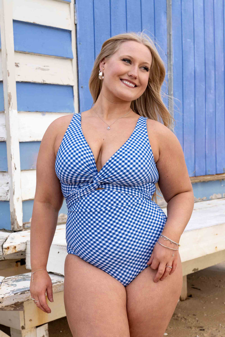 Lola Reversible Bikini Top - Blue Gingham / Chintz