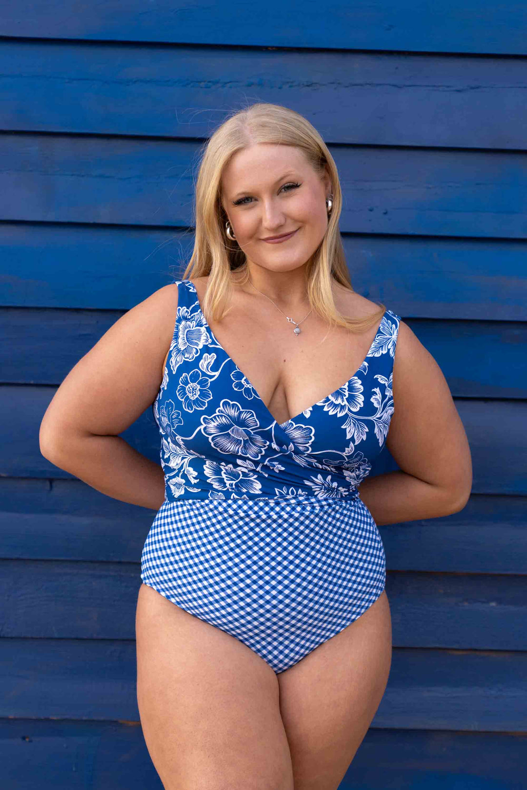 Lola Reversible Bikini Top - Blue Gingham / Chintz