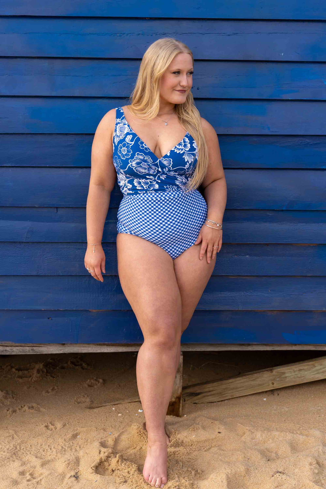 Lola Reversible Bikini Top - Blue Gingham / Chintz