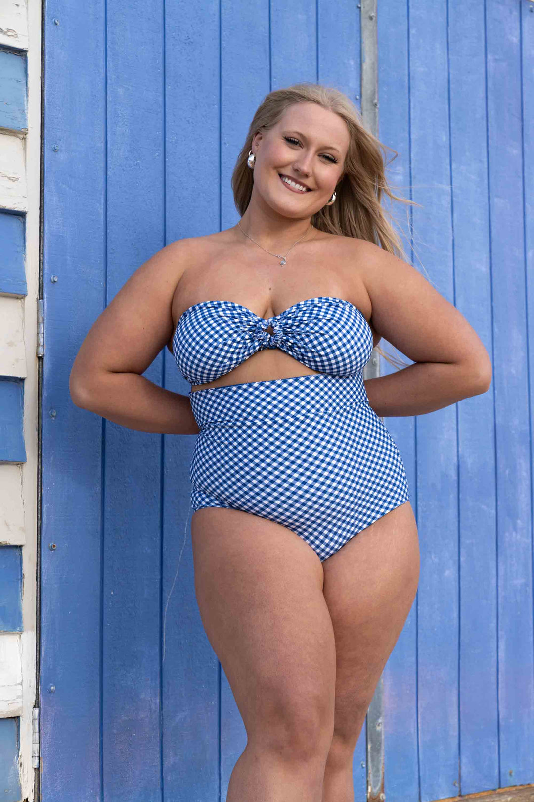 Eva Reversible Bikini Top - Blue Gingham / Chintz