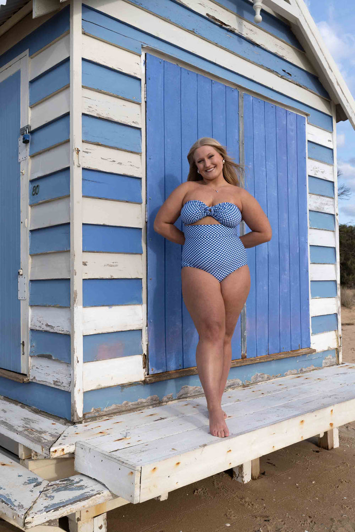 Eva Reversible Bikini Top - Blue Gingham / Chintz