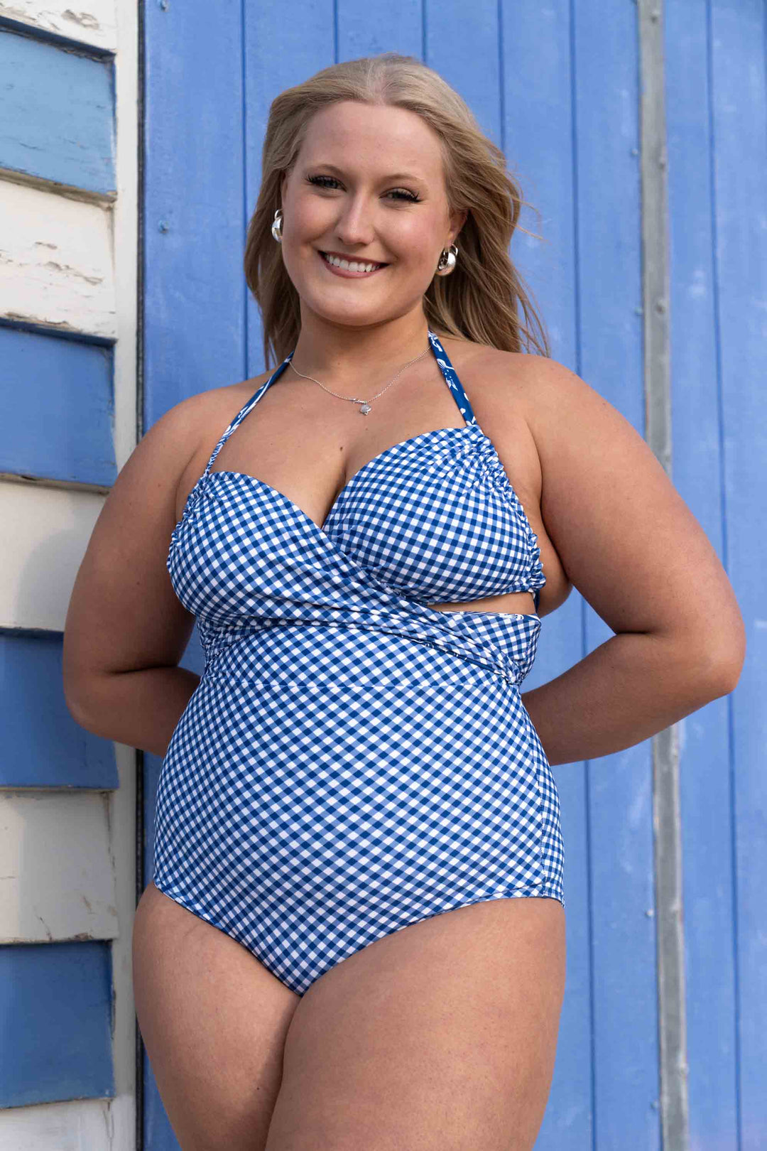 Eva Reversible Bikini Top - Blue Gingham / Chintz