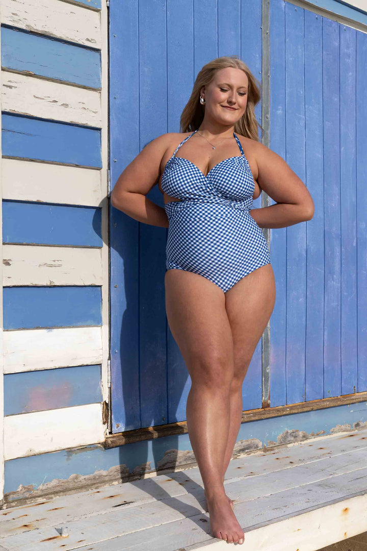 Eva Reversible Bikini Top - Blue Gingham / Chintz