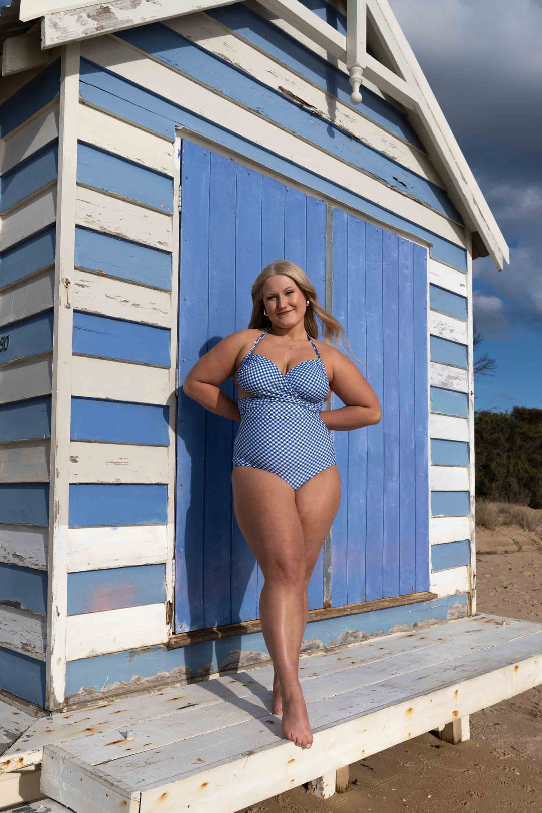 Eva Reversible Bikini Top - Blue Gingham / Chintz