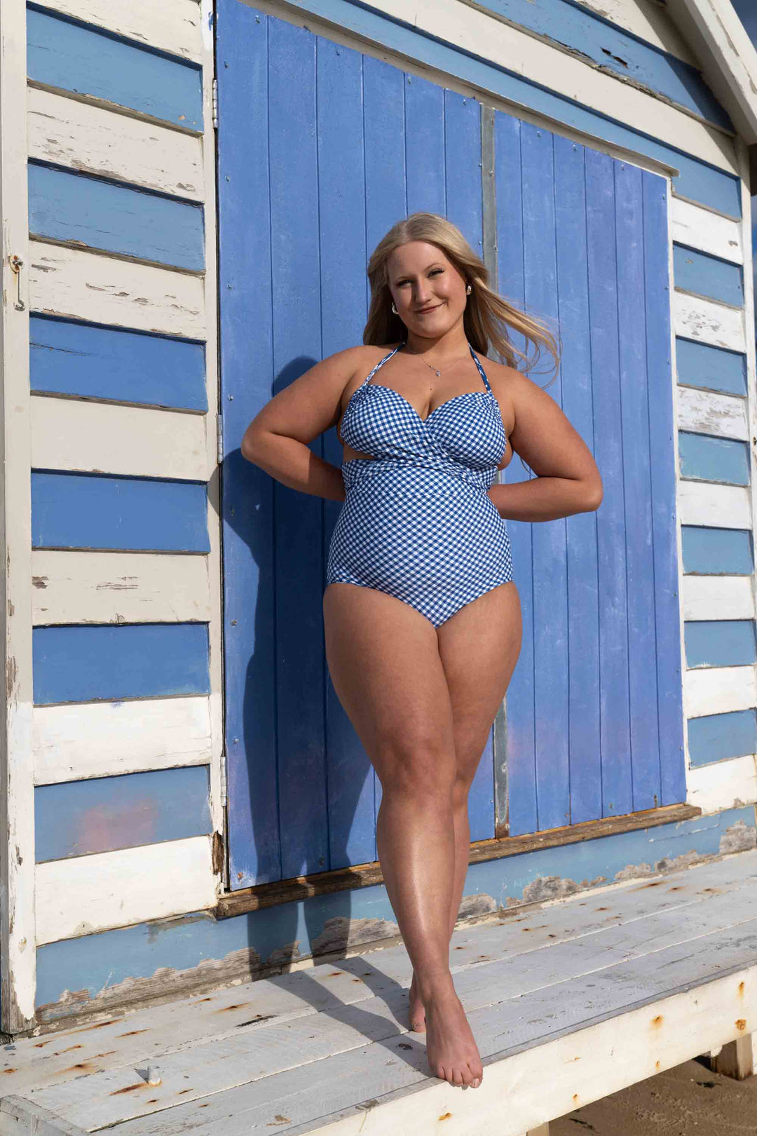 Eva Reversible Bikini Top - Blue Gingham / Chintz