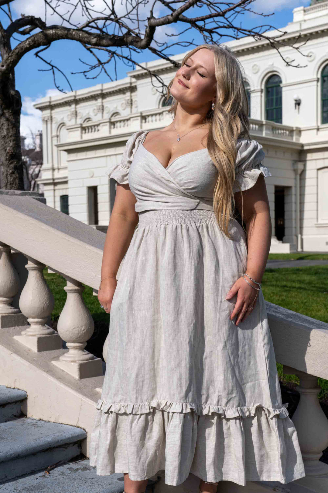 Marianne Oat Wrap Dress - 100% Linen