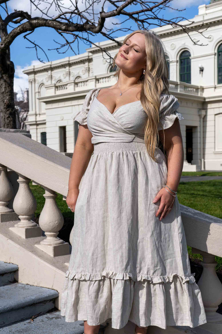 Marianne Oat Wrap Dress - 100% Linen
