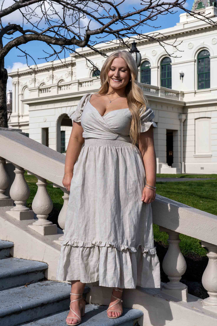 Marianne Oat Wrap Dress - 100% Linen