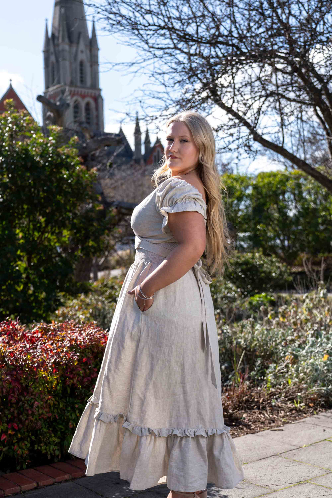 Marianne Oat Wrap Dress - 100% Linen