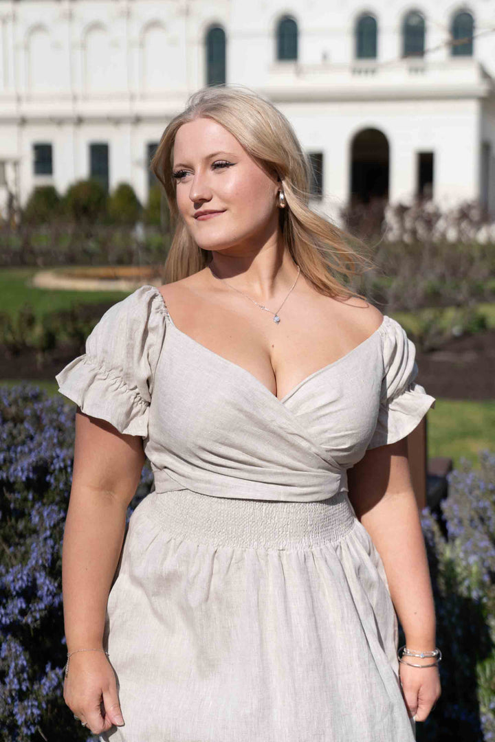 Marianne Oat Wrap Dress - 100% Linen