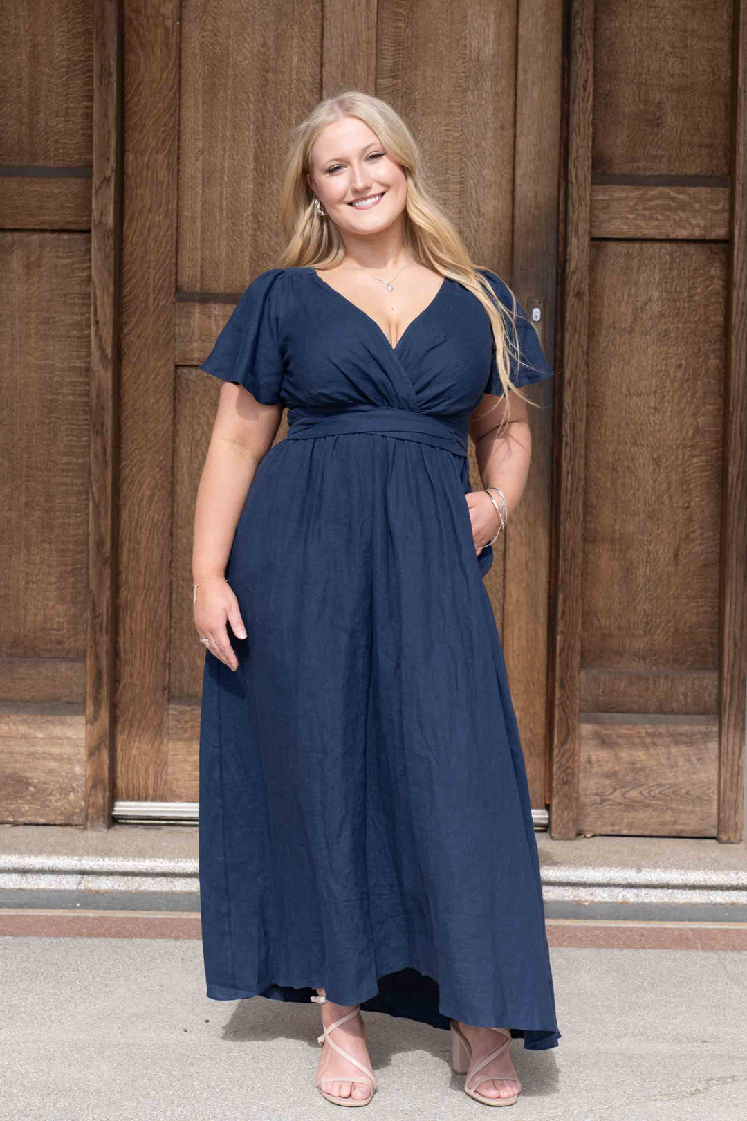 Phoebe Navy Dress - 100% Linen