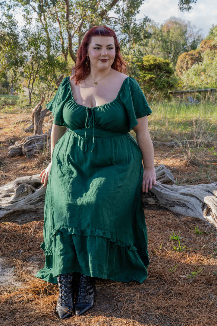 Ashley Forest Green Dress - 100% Linen