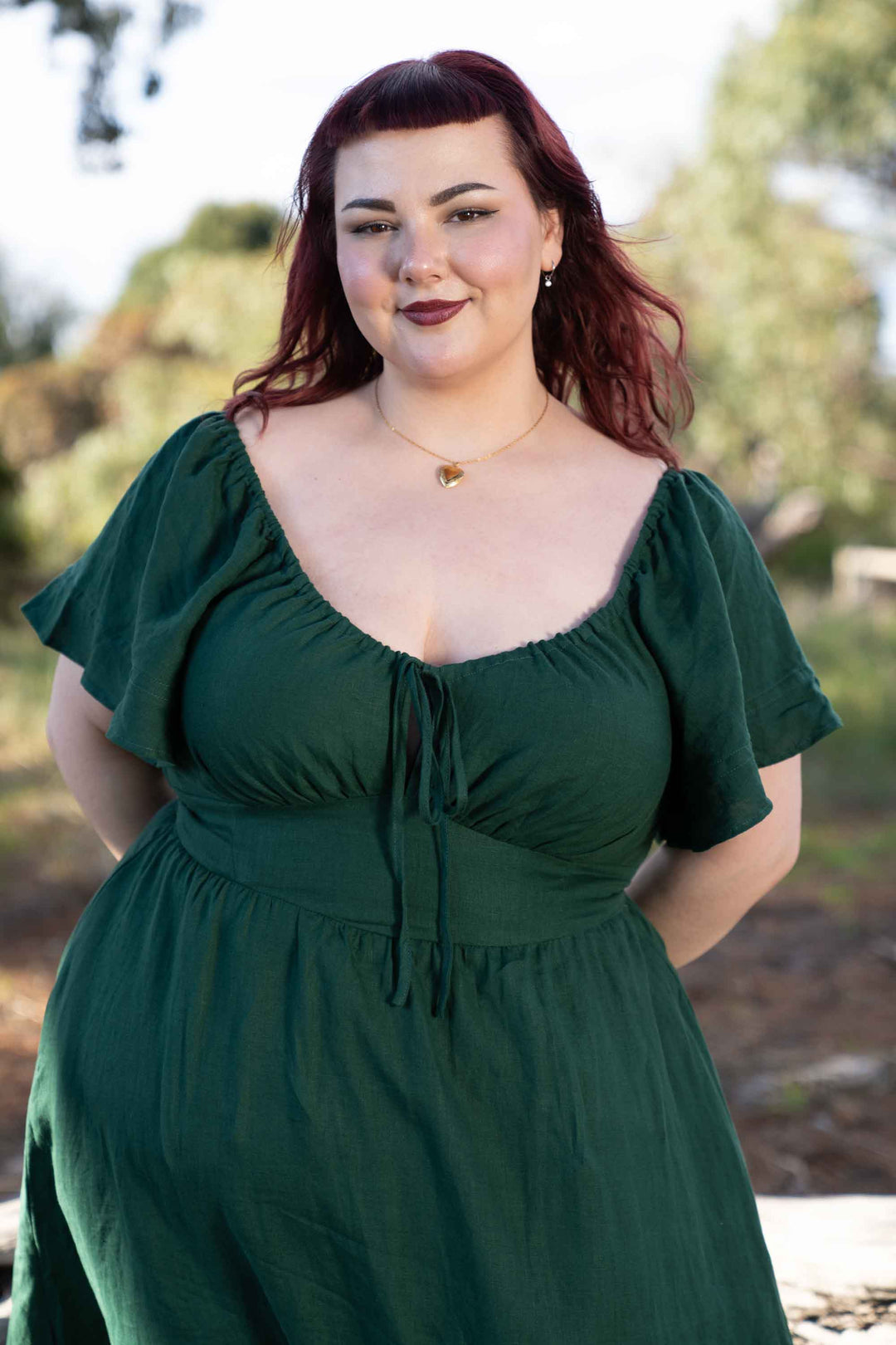 Ashley Forest Green Dress - 100% Linen