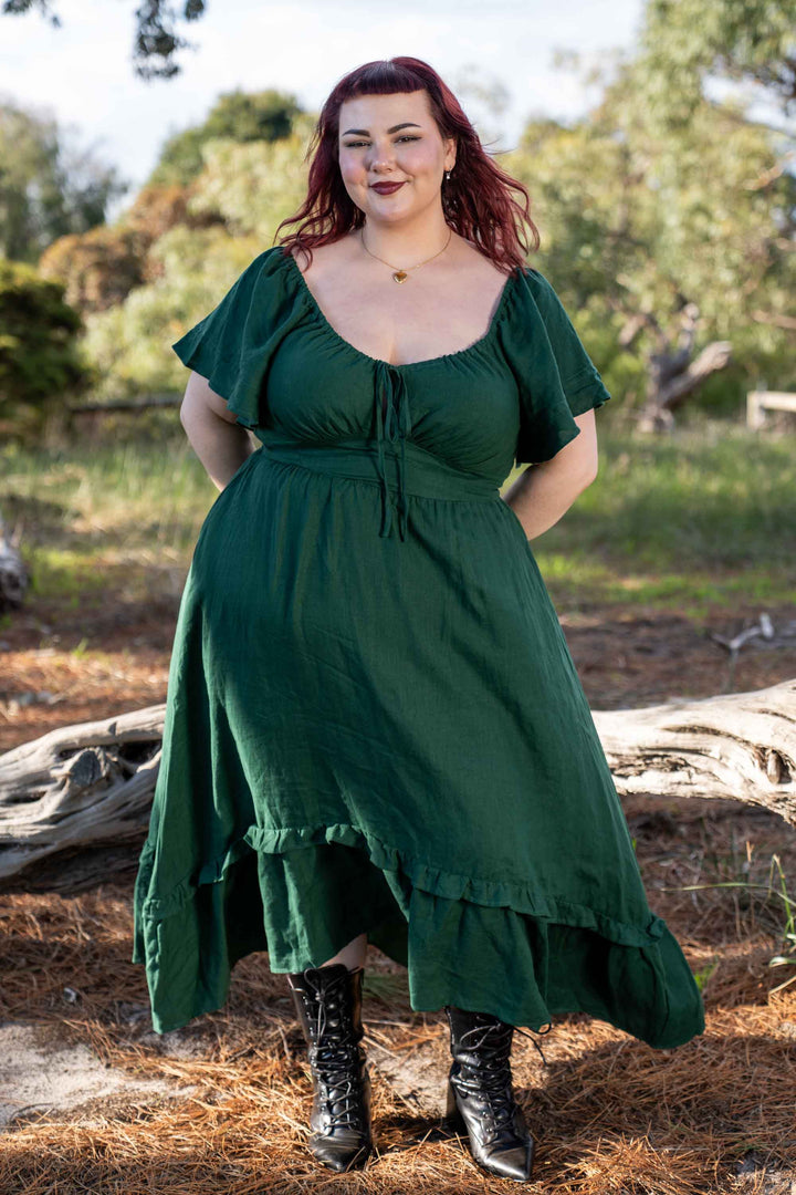 Ashley Forest Green Dress - 100% Linen