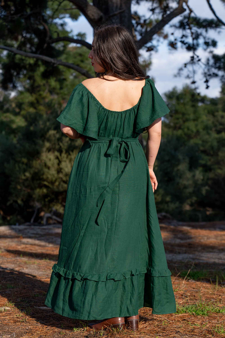 Ashley Forest Green Dress - 100% Linen