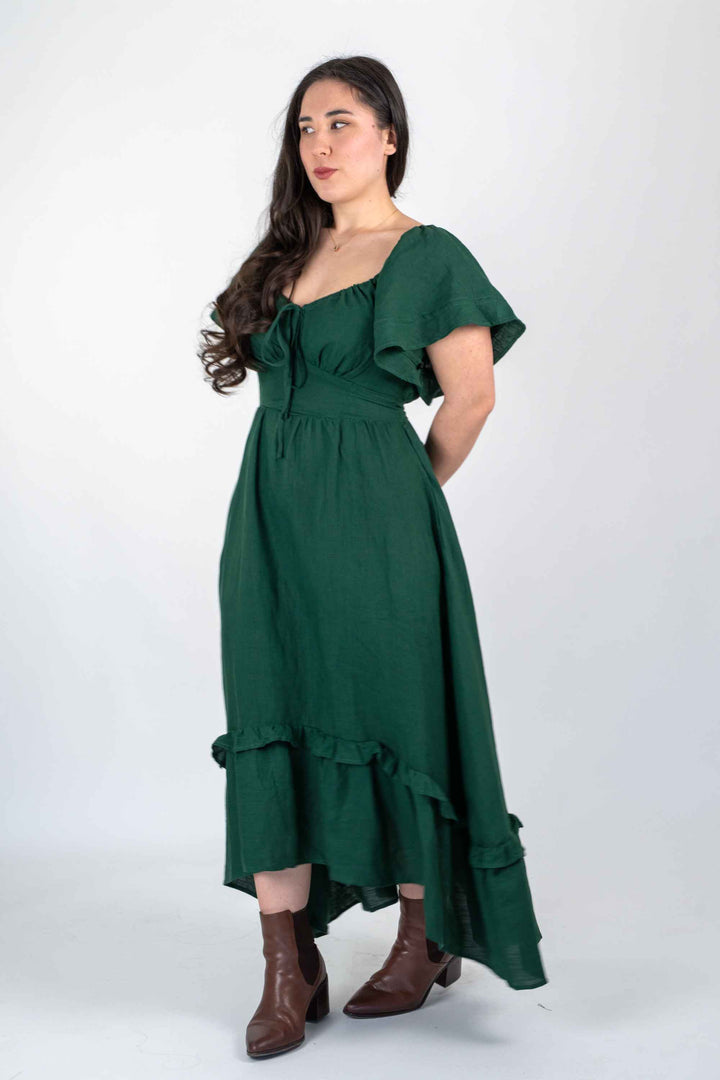 Ashley Forest Green Dress - 100% Linen