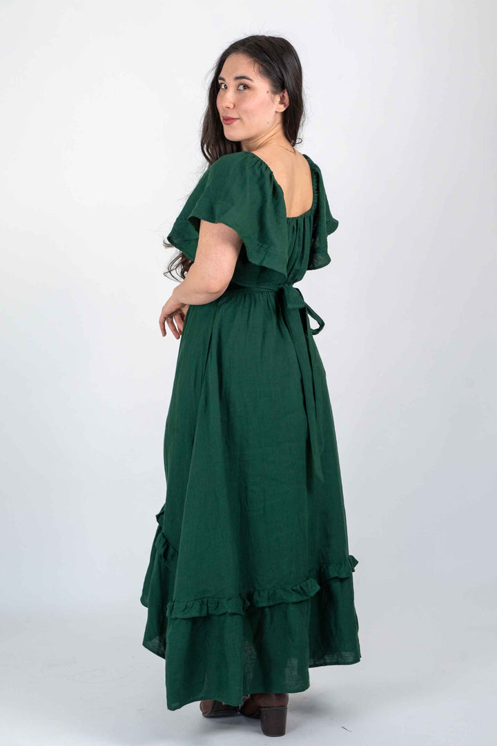 Ashley Forest Green Dress - 100% Linen