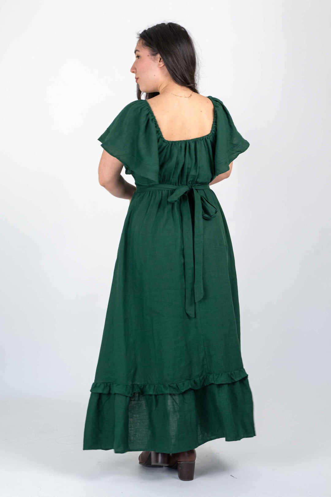 Ashley Forest Green Dress - 100% Linen