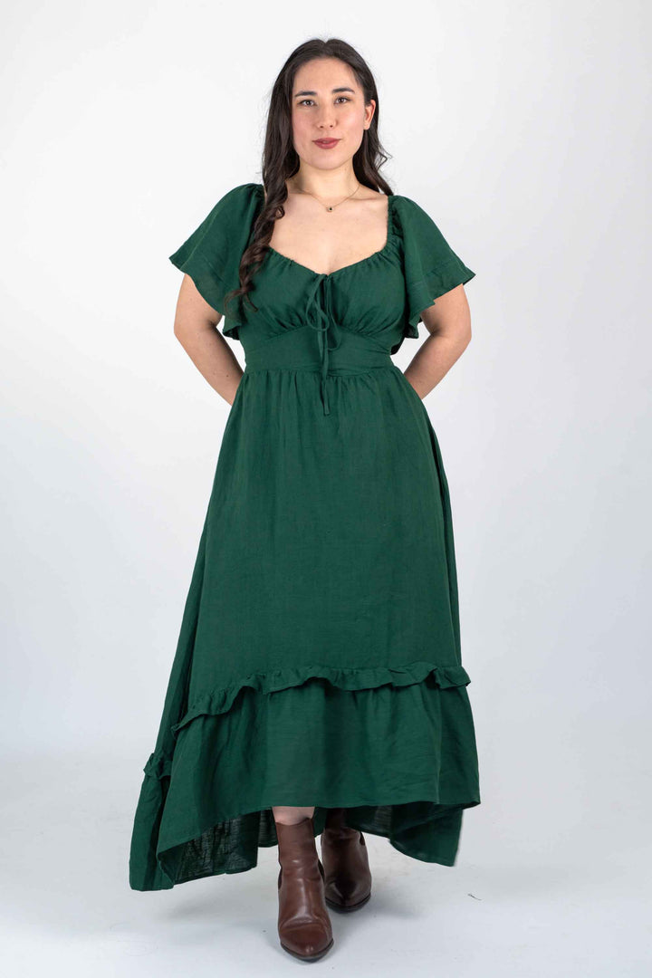 Ashley Forest Green Dress - 100% Linen