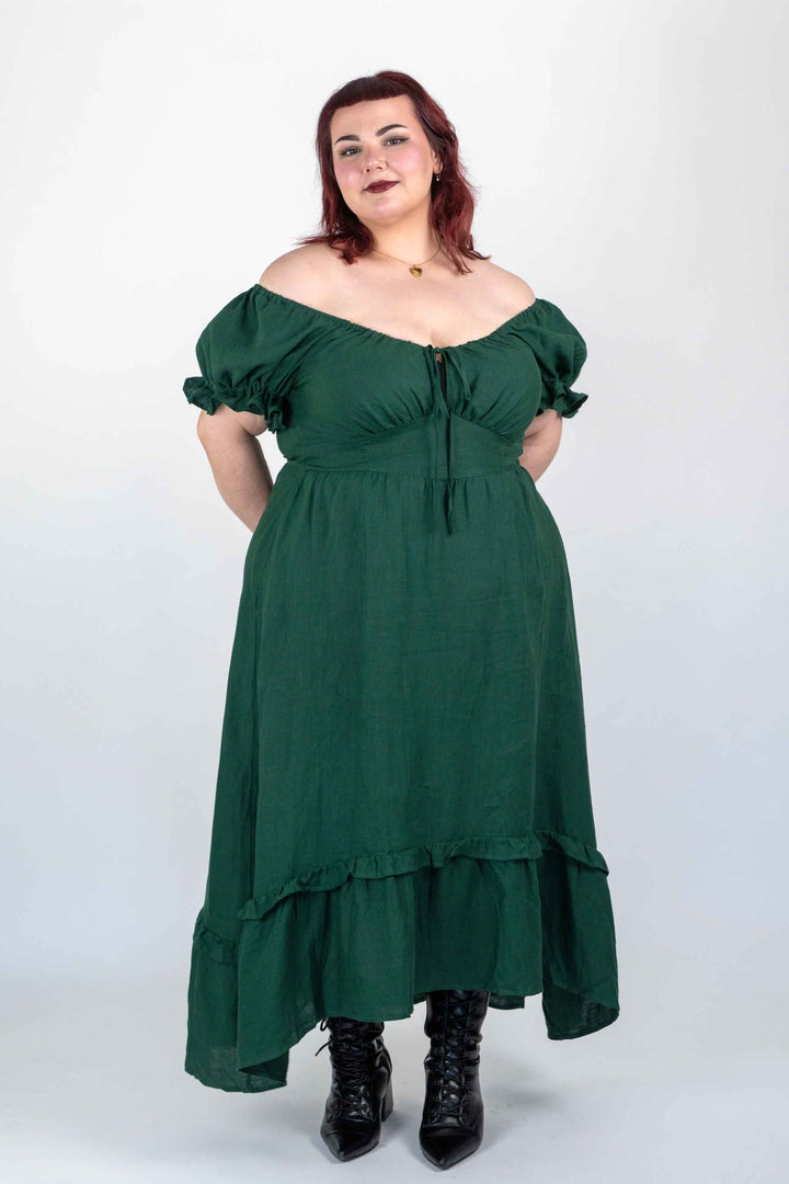 Ashley Forest Green Dress - 100% Linen