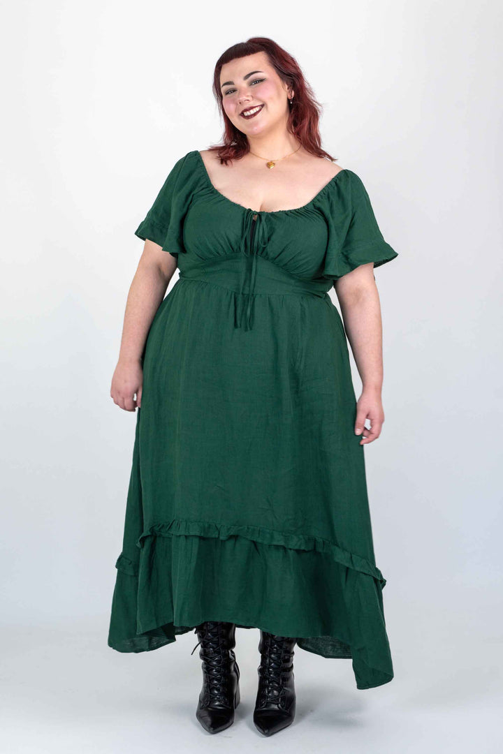 Ashley Forest Green Dress - 100% Linen