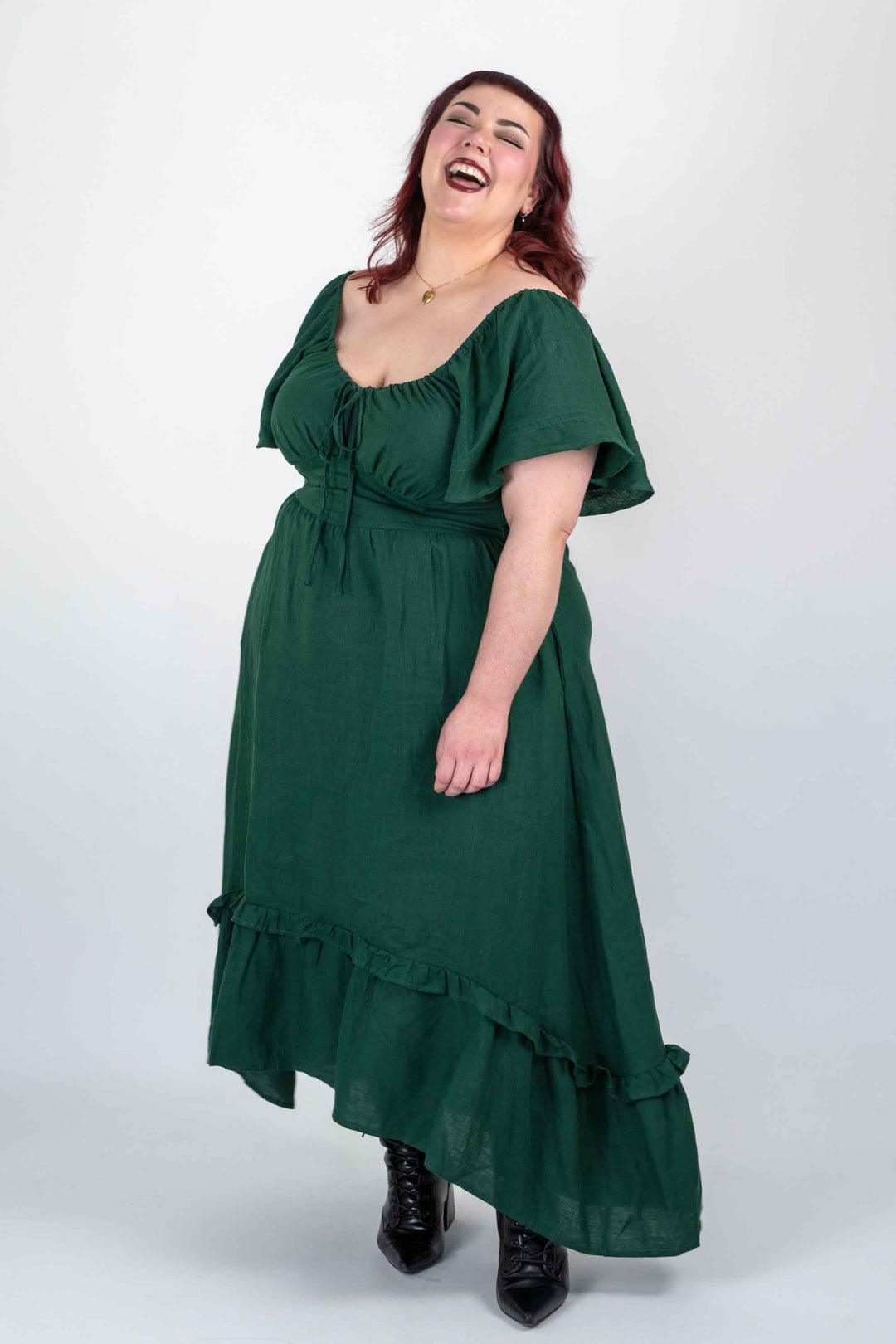 Ashley Forest Green Dress - 100% Linen
